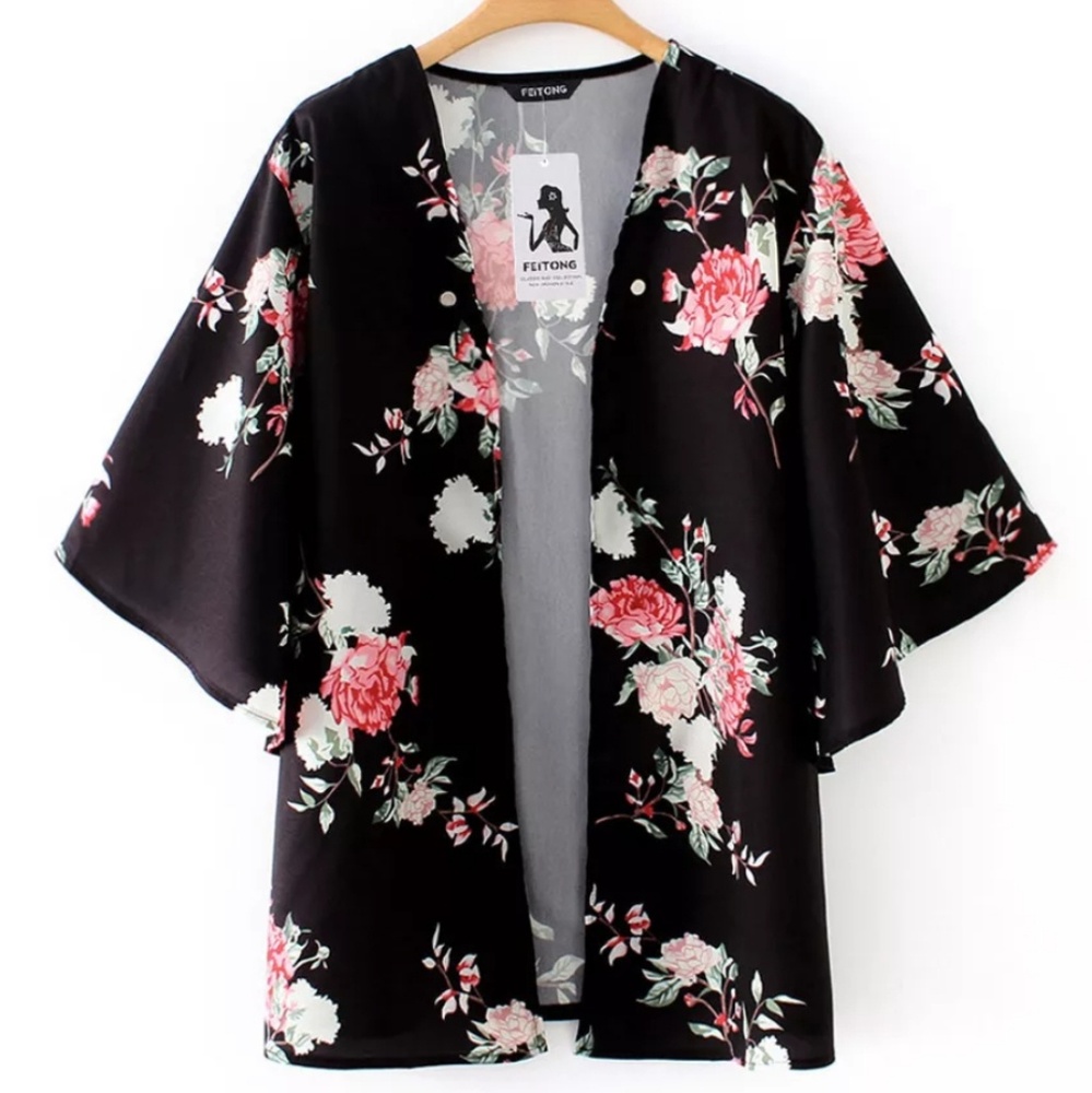 Open Floral Kimono Top - Picture 4 of 7